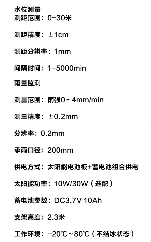 雨量水位監(jiān)測站技術(shù)參數(shù)